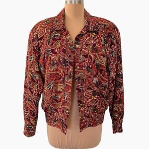 Vintage Leslie Fay Quilted Sportswear Jacket Size 10 Paisley Button Front USA